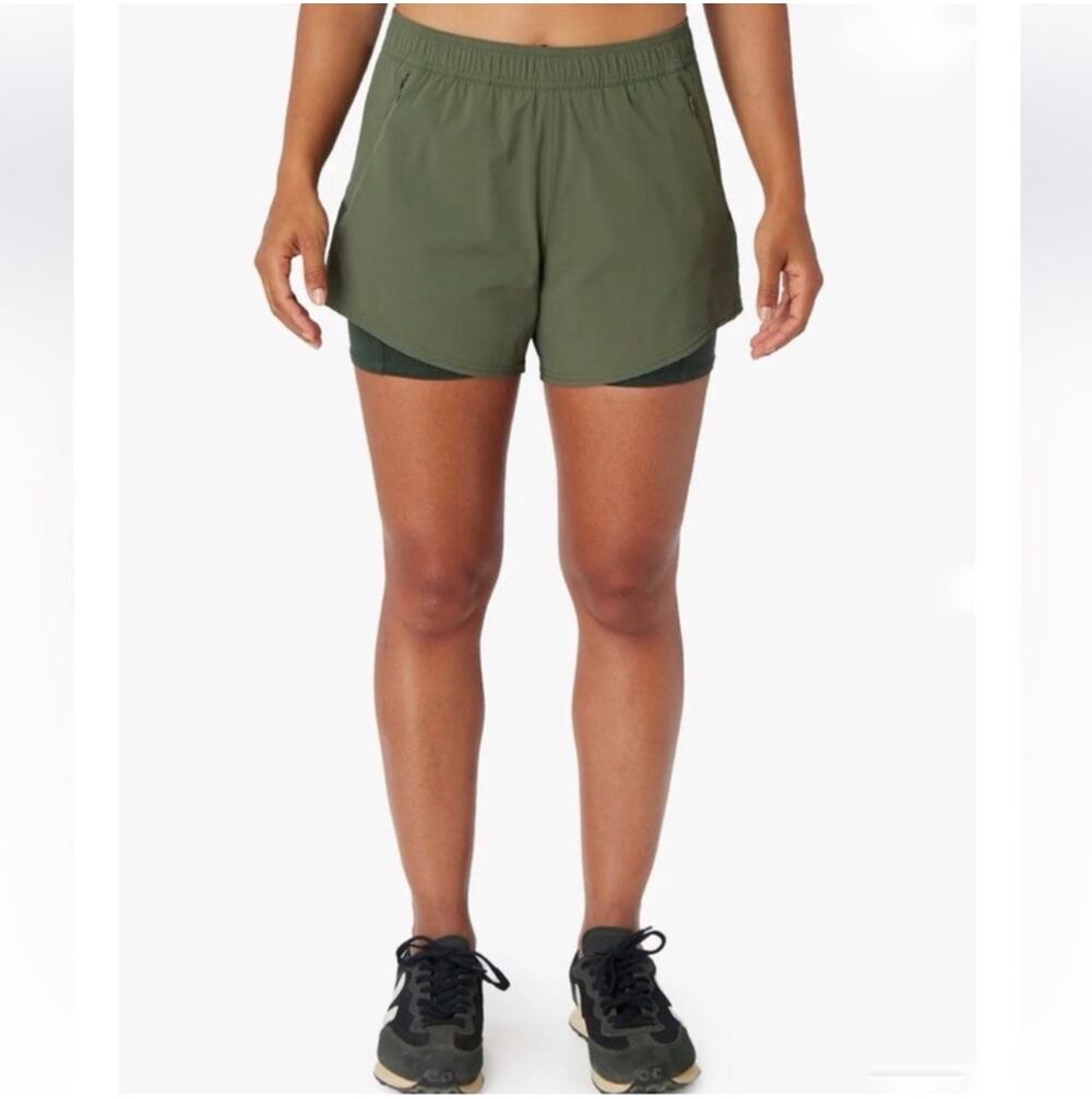 Fair Harbor Shorts Womens XL Green Thyme Corliss Colorblock Lined Athletic Gym